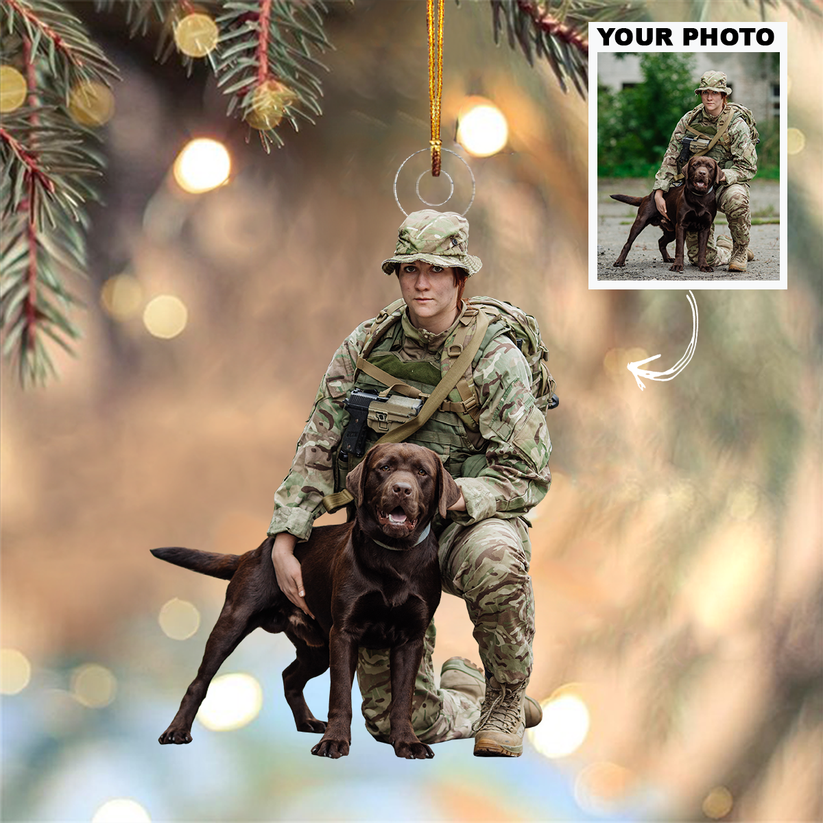 Personalized Photo Mica Ornament Christmas Birthday Gift For Family Member Military Cu