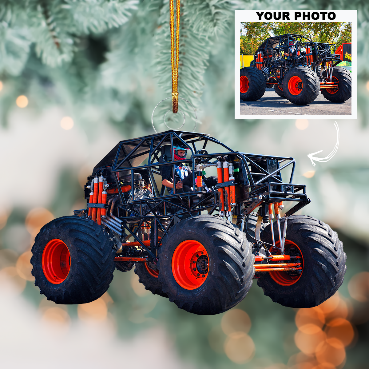 Personalized Photo Mica Ornament Christmas Birthday Gift For Family Member Monster Truck