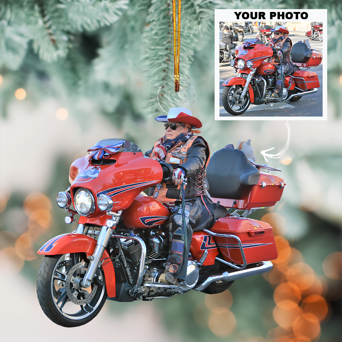 Personalized Photo Mica Ornament Christmas Birthday Gift For Family Member Motorcycle Lo