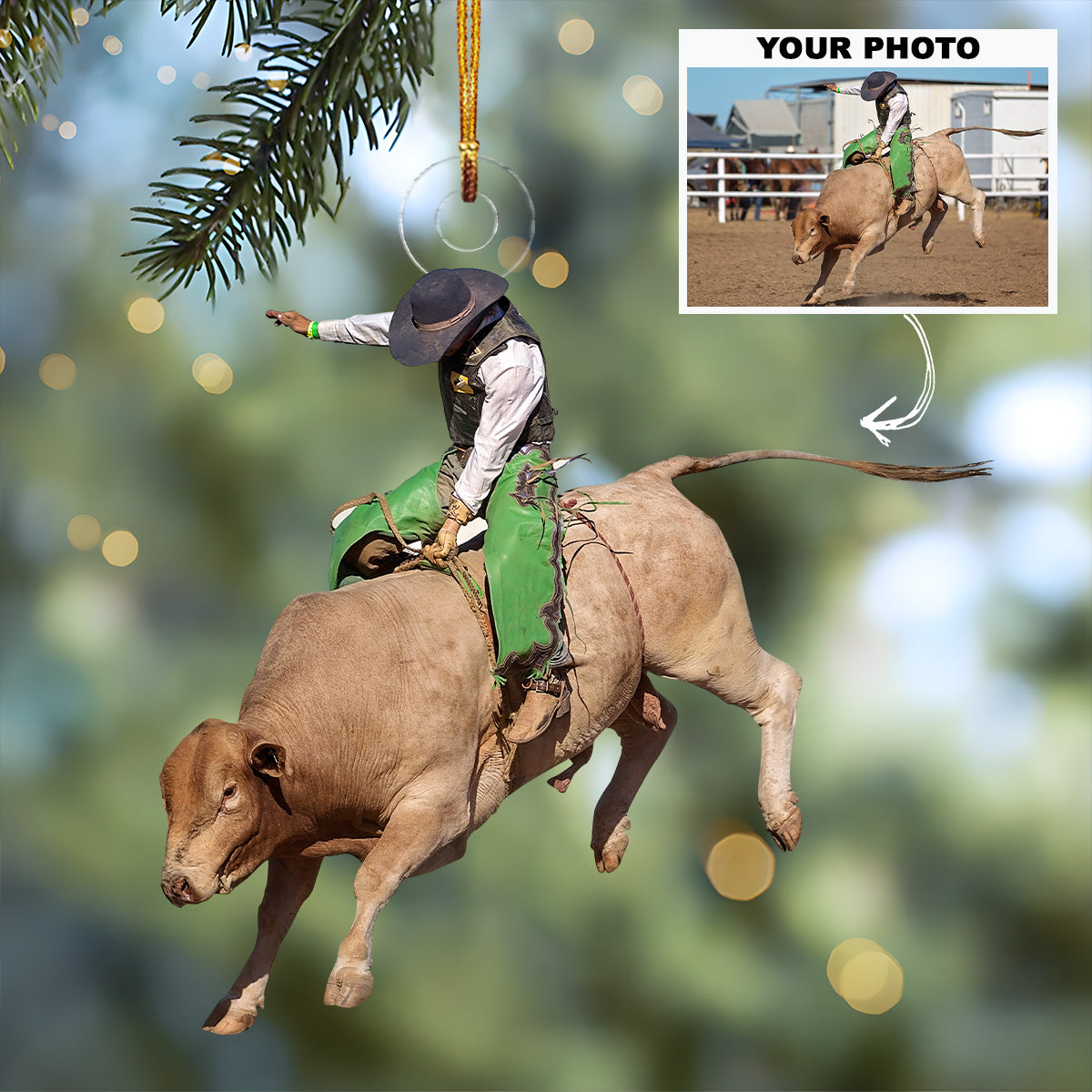 Personalized Photo Mica Ornament Christmas Birthday Gift For Family Member Rodeo Lover