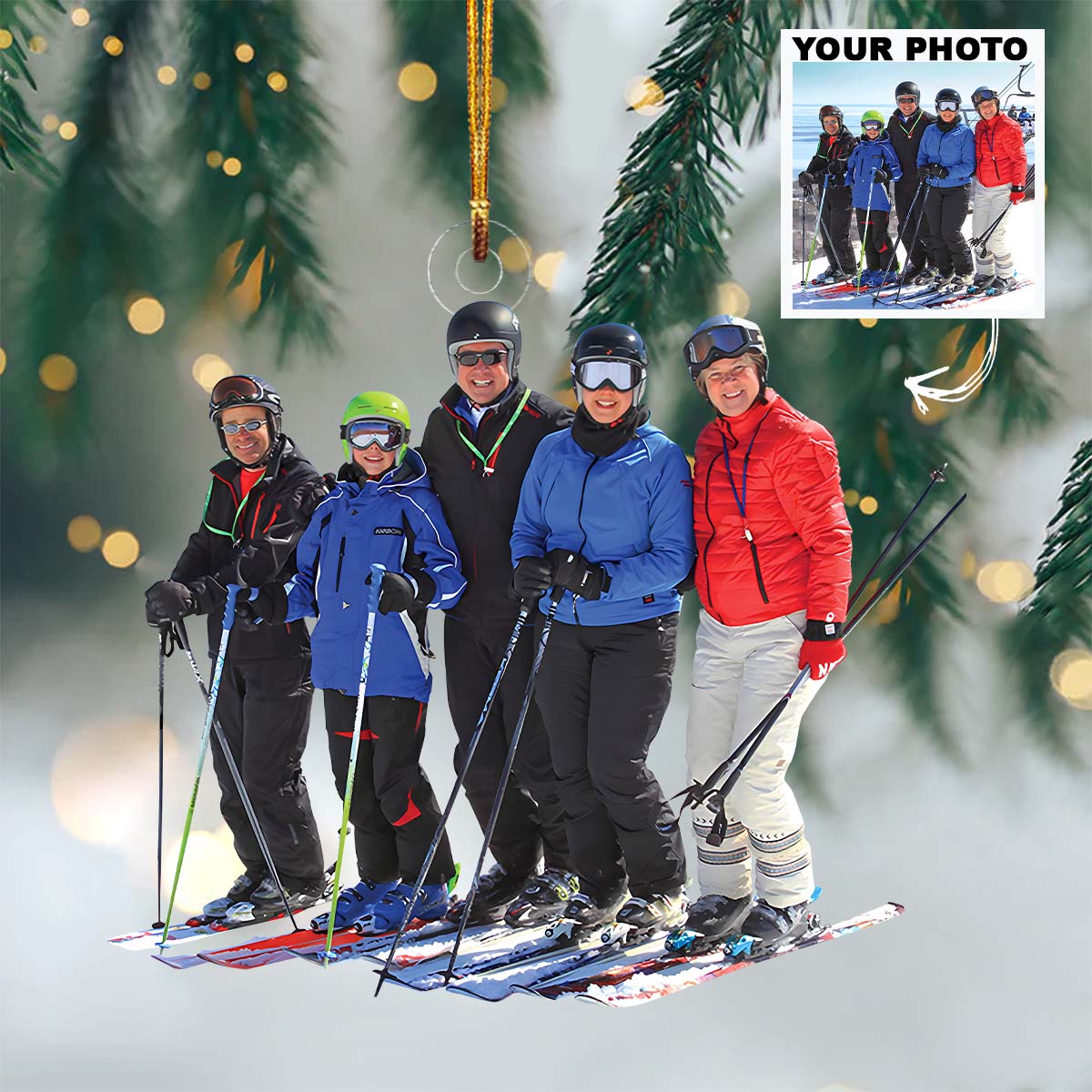 Personalized Photo Mica Ornament Christmas Birthday Gift For Family Member Skiing Lover