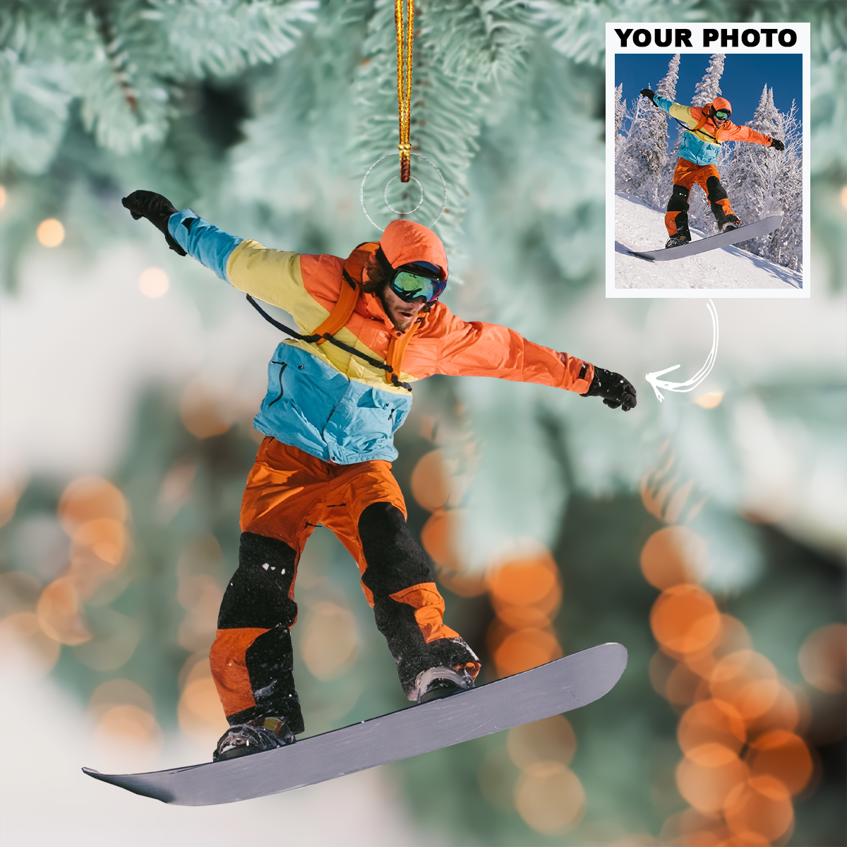 Personalized Photo Mica Ornament Christmas Birthday Gift For Family Member Snowboarding