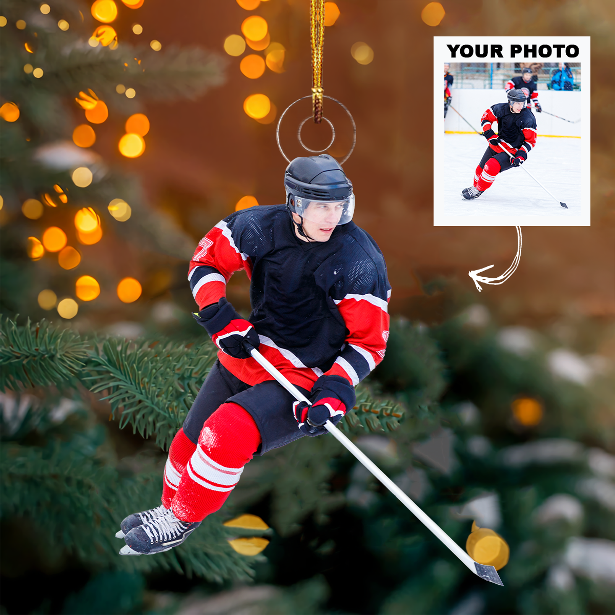 Personalized Photo Mica Ornament Christmas Birthday Gift For Family Members Ice Hockey