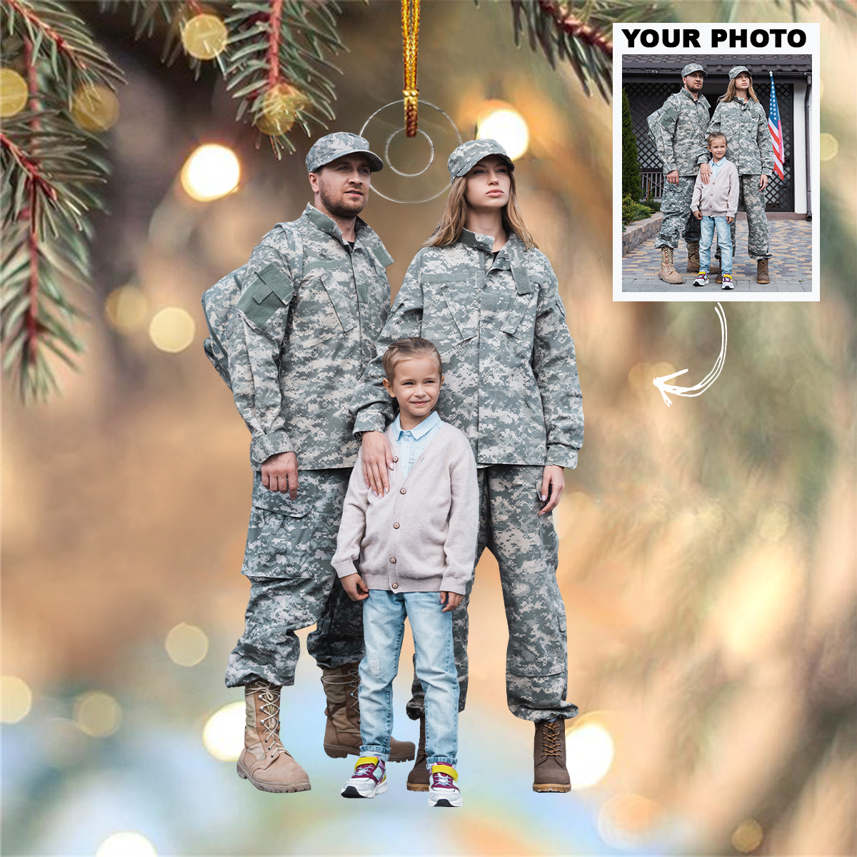 Personalized Photo Mica Ornament Christmas Birthday Gift For Family Members Military