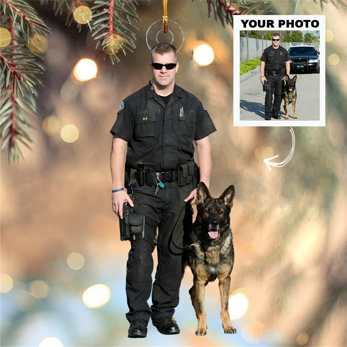 Personalized Photo Mica Ornament Christmas Birthday Gift For Family Members Police Offic