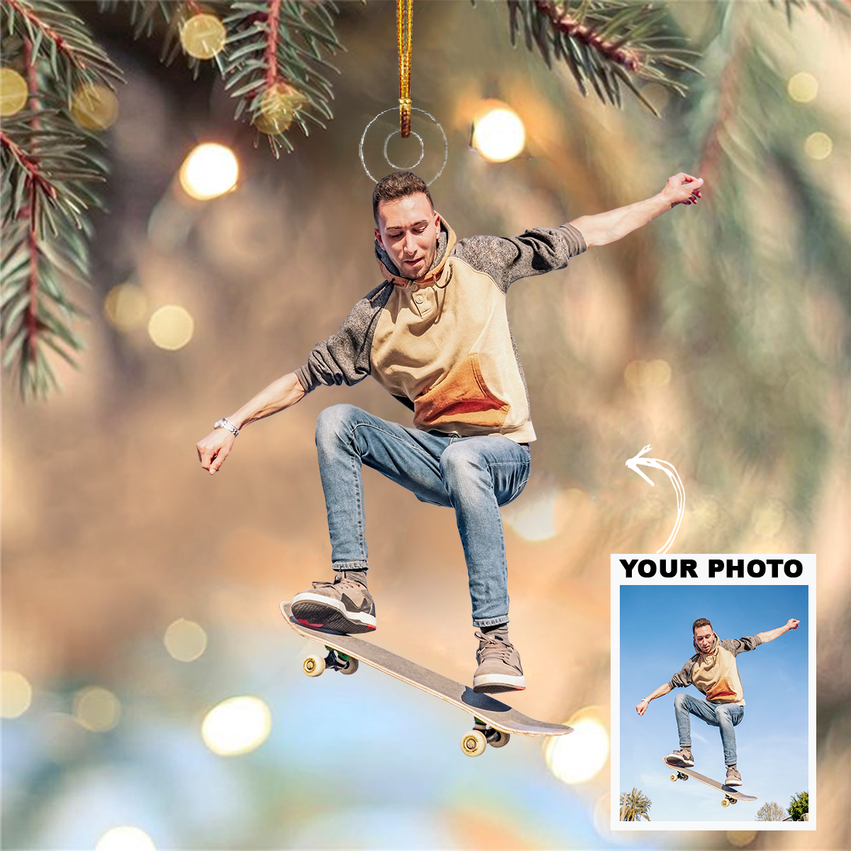 Personalized Photo Mica Ornament Christmas Birthday Gift For Family Members Skateboard