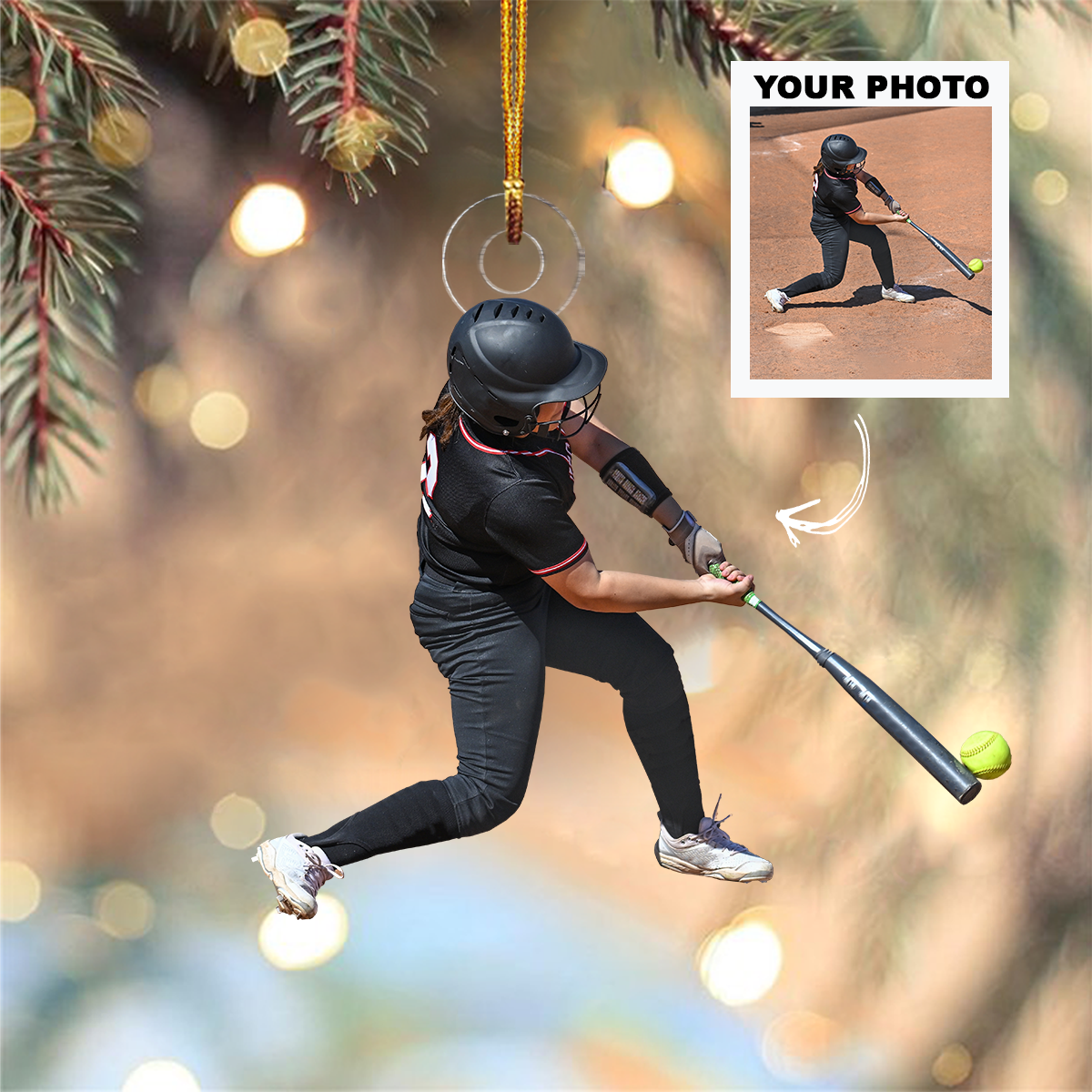 Personalized Photo Mica Ornament Christmas Birthday Gift For Family Members Softball Lov