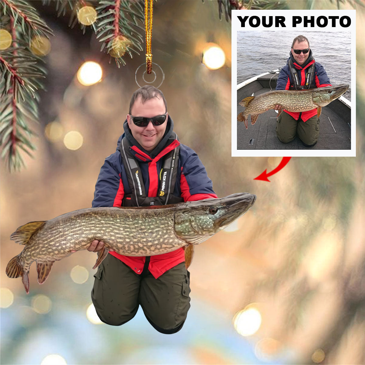 Personalized Photo Mica Ornament Customize Fishing Lover Photo