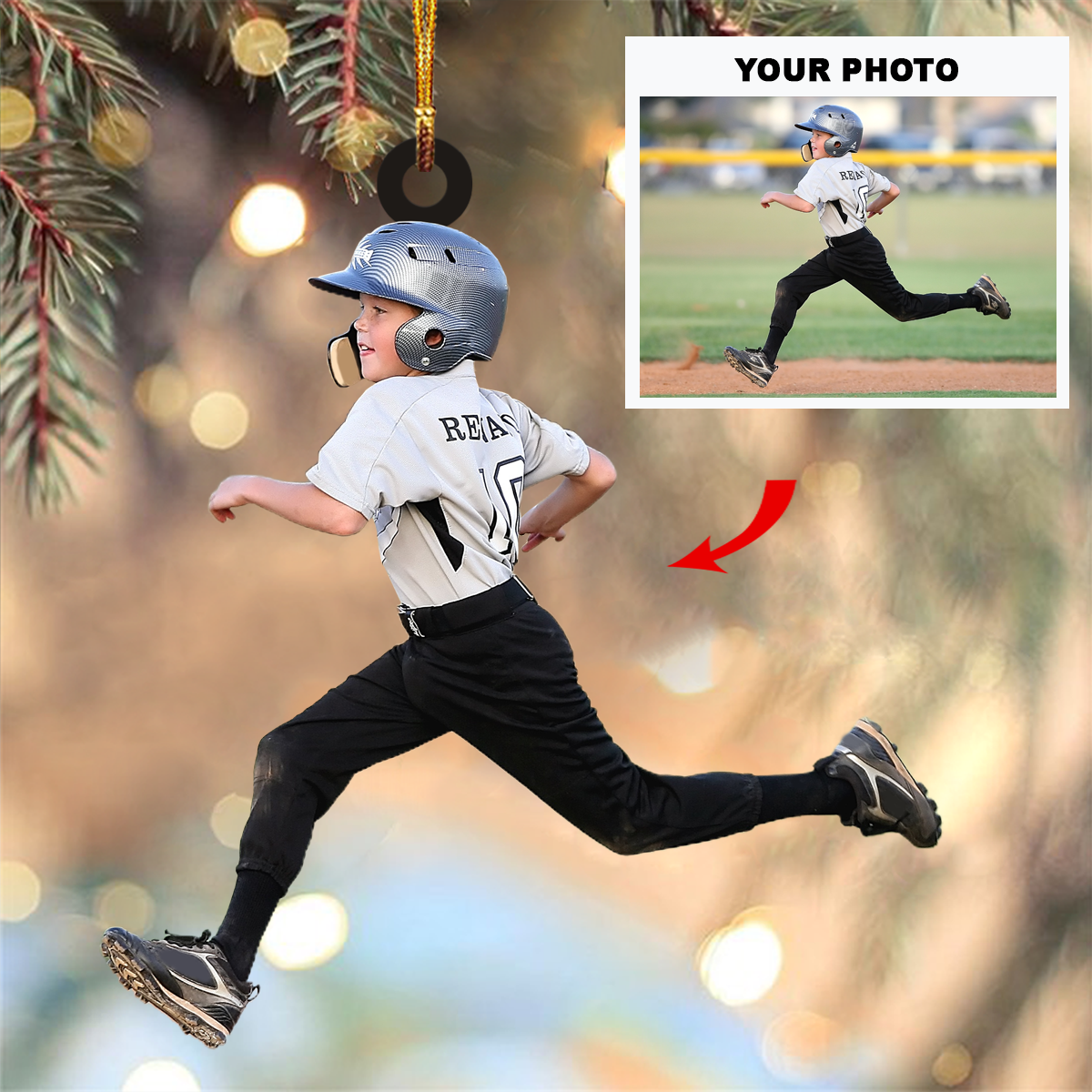 Personalized Photo Mica Ornament Gift For Baseball Lover Custom Photo Baseball Kid Pla