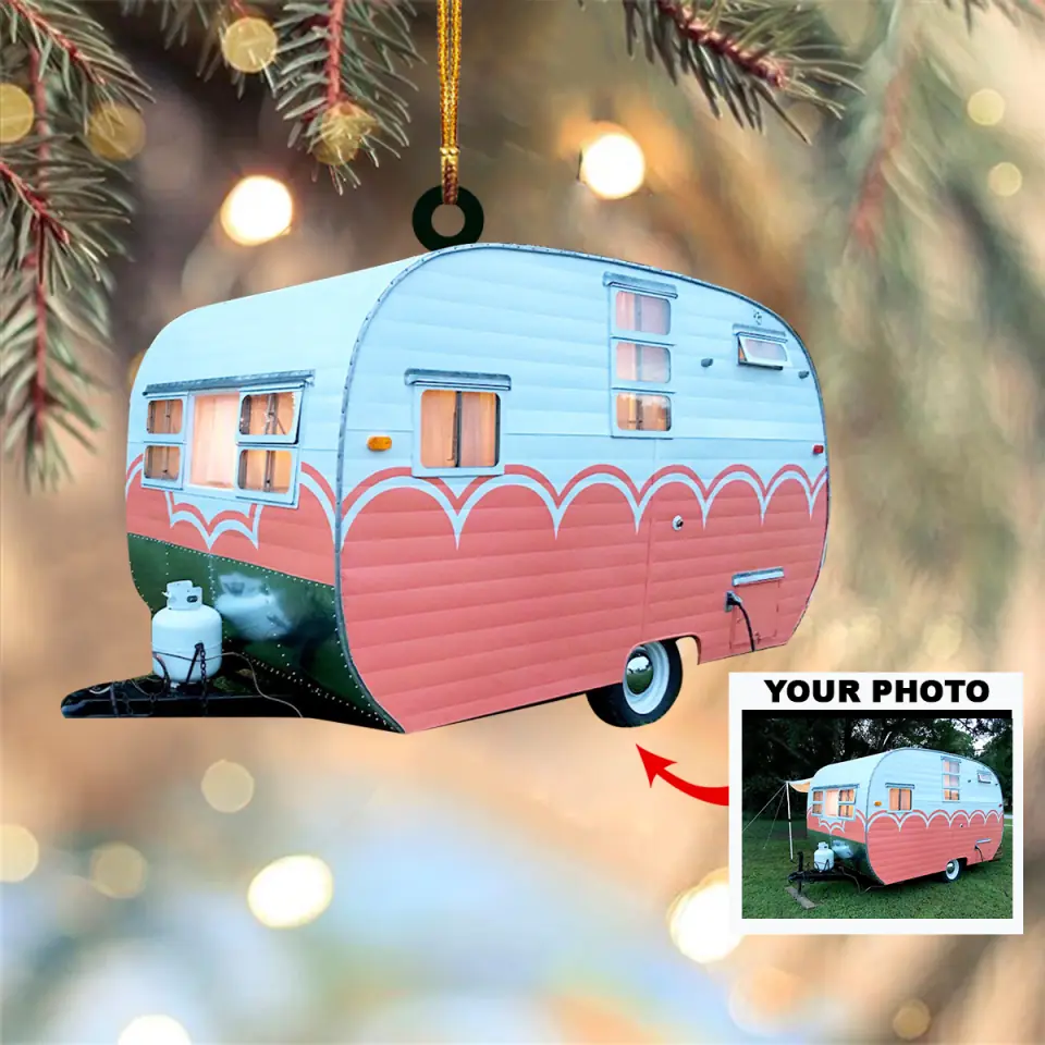 Personalized Photo Mica Ornament Gift For Camping Lover Camper Trailer