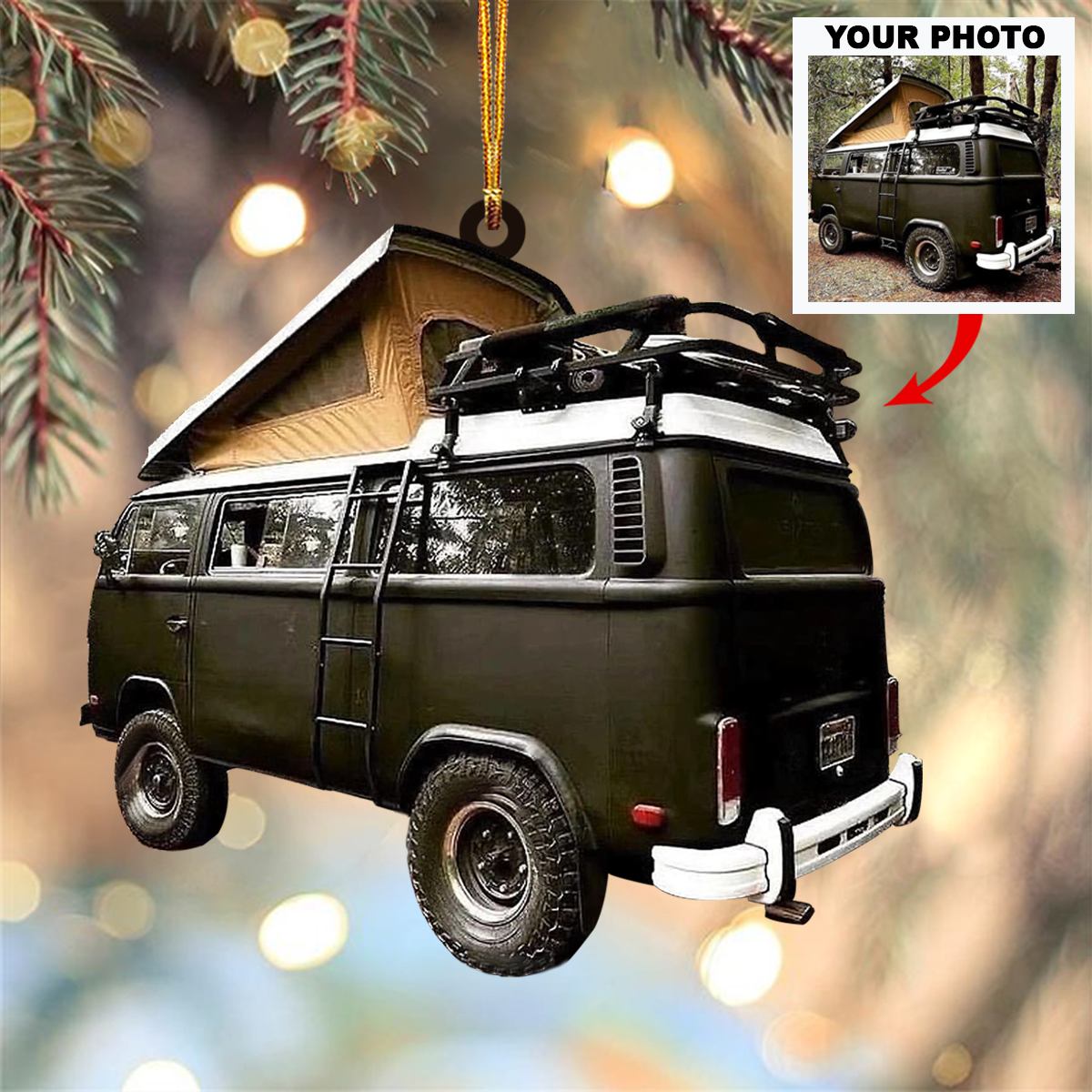 Personalized Photo Mica Ornament Gift For Camping Lover Happy Camper