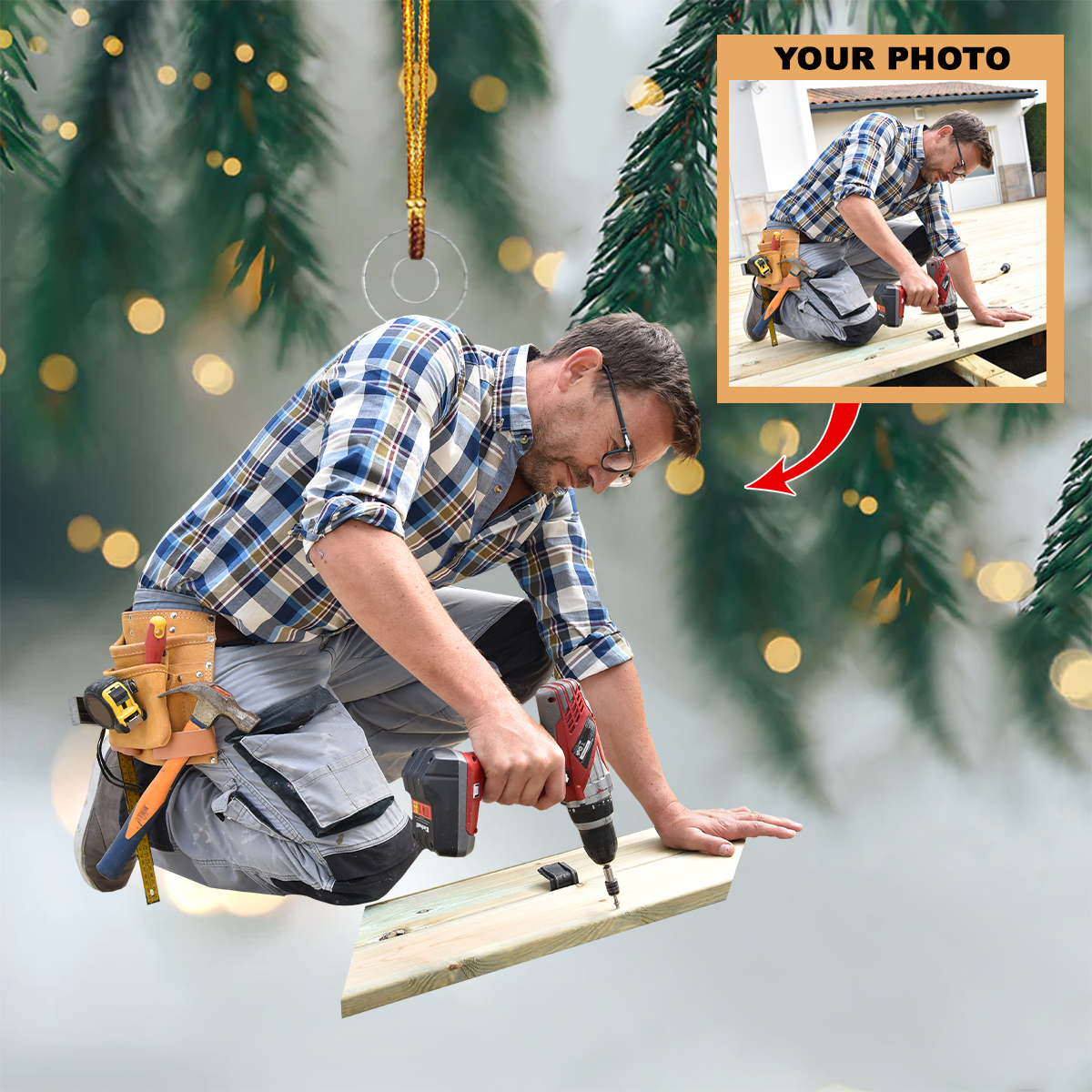 Personalized Photo Mica Ornament Gift For Carpenter Customized Your Photo Ornament