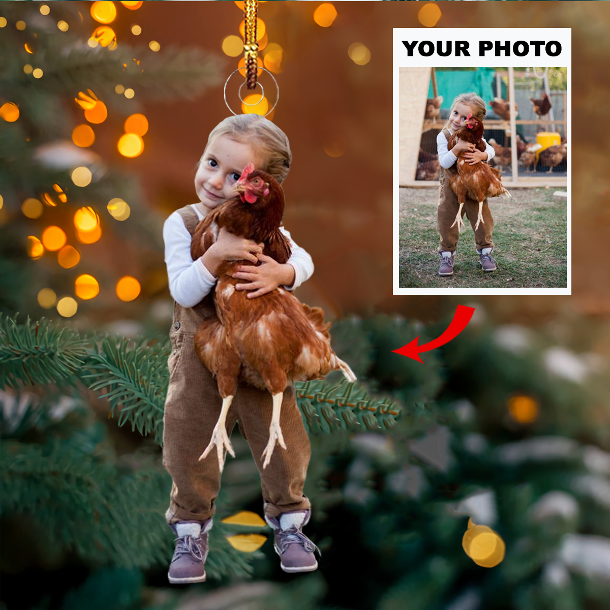 Personalized Photo Mica Ornament Gift For Chicken Lover I Love Chicken