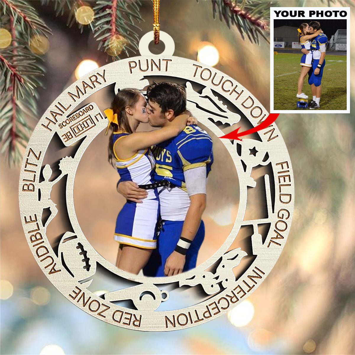 Personalized Photo Mica Ornament Gift For Couple American Football Couple
