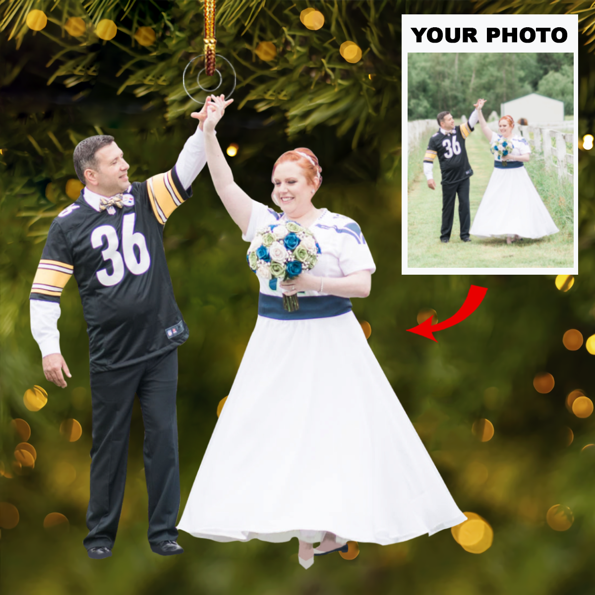 Personalized Photo Mica Ornament Gift For Couple American Football Couple Wedding Phot