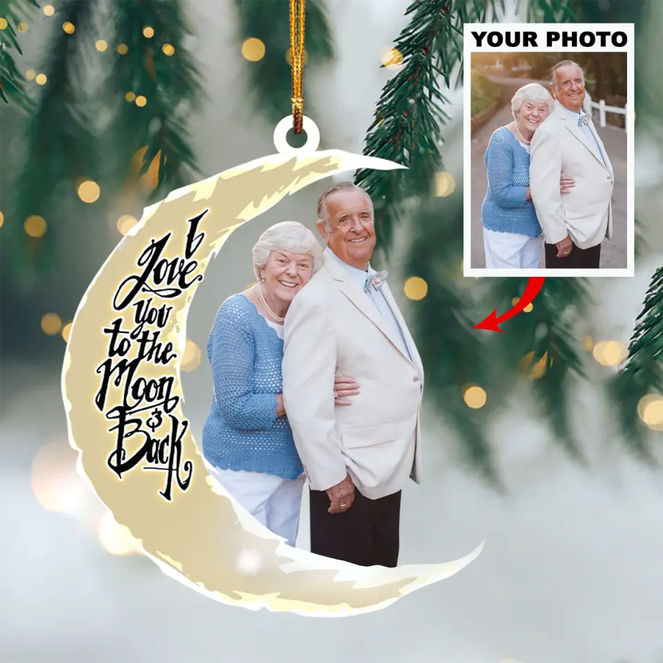 Personalized Photo Mica Ornament Gift For Couple I Love You To The Moon And Back
