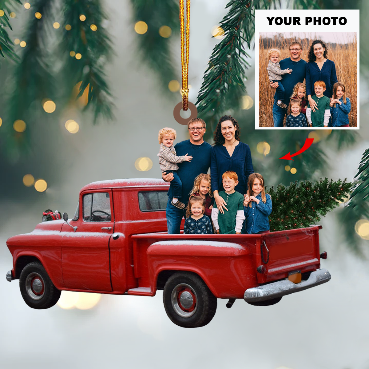 Personalized Photo Mica Ornament Gift For Family Custom Photo Family Red Truck Christmas