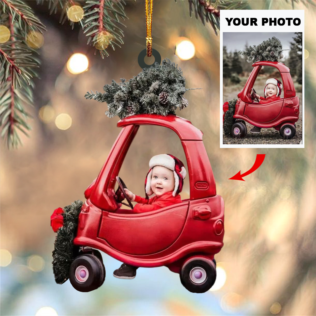 Personalized Photo Mica Ornament Gift For Family Custom Photo Toddler Car Christmas Ar