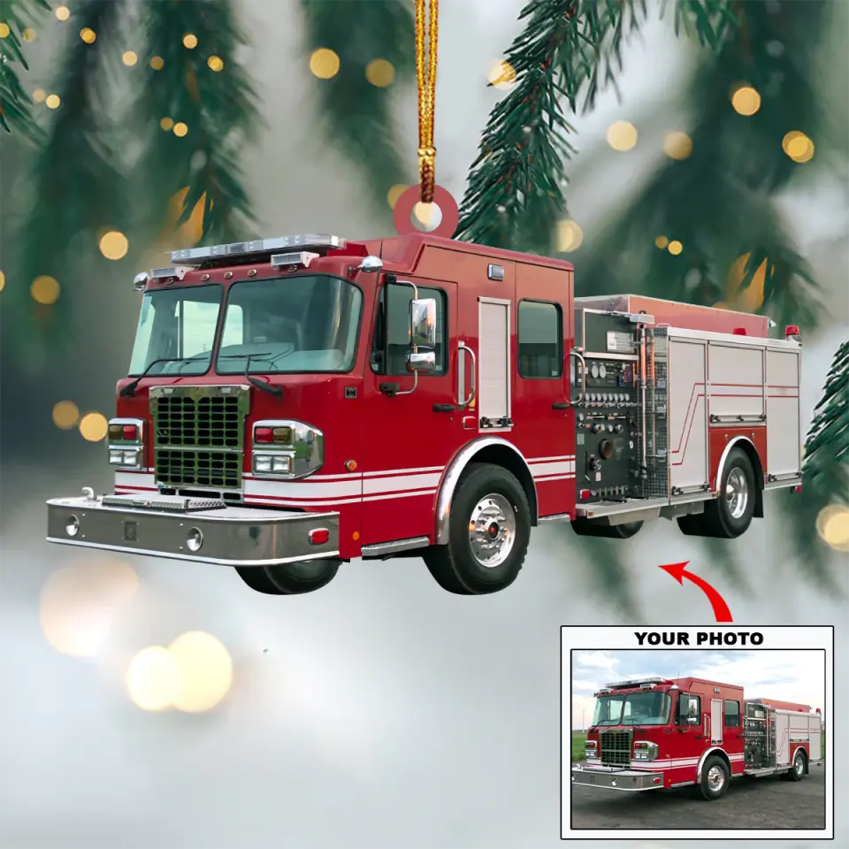 Personalized Photo Mica Ornament Gift For Firefighter Custom Photo Firefighter Truck