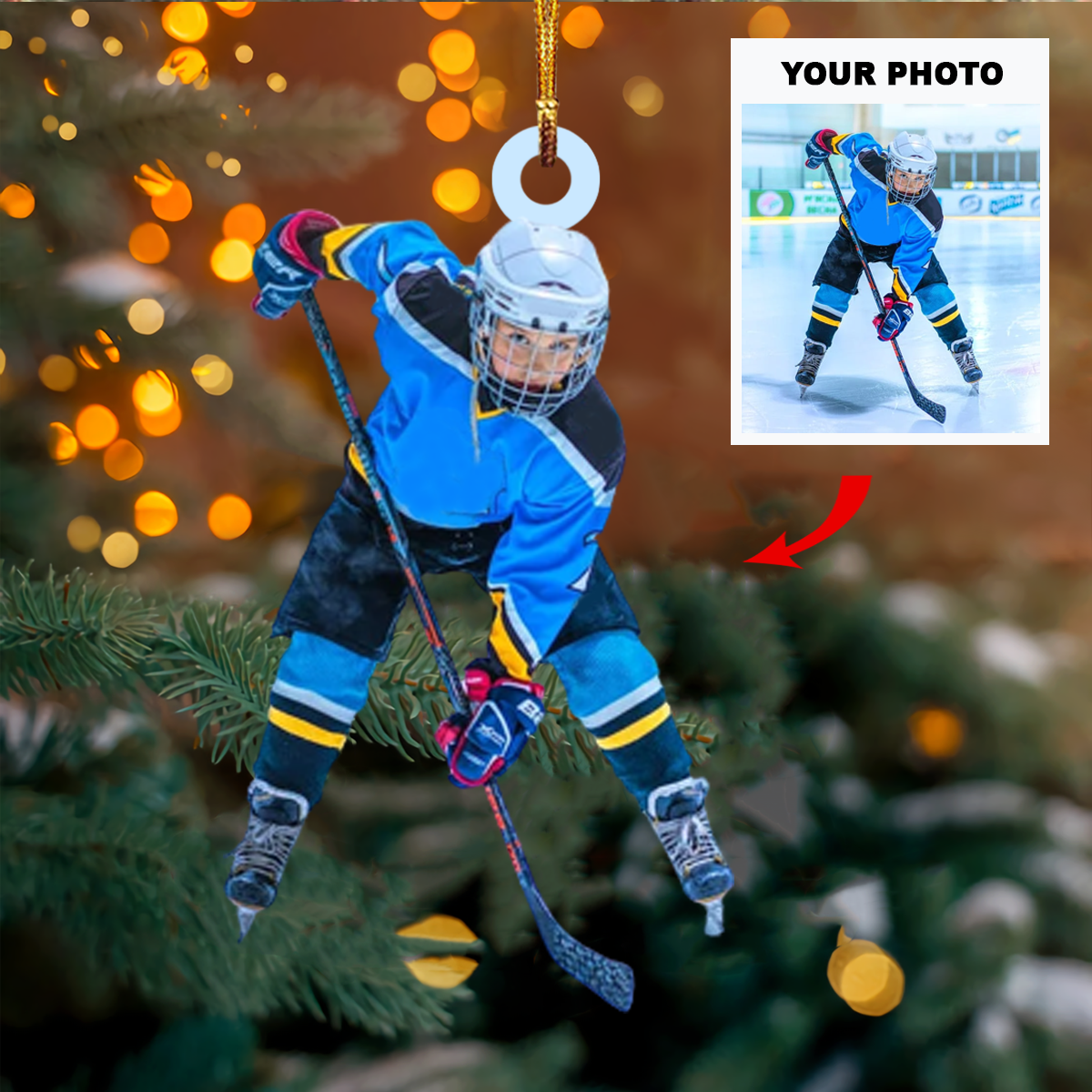 Personalized Photo Mica Ornament Gift For Hockey Lover Custom Photo Hockey Player Arnd