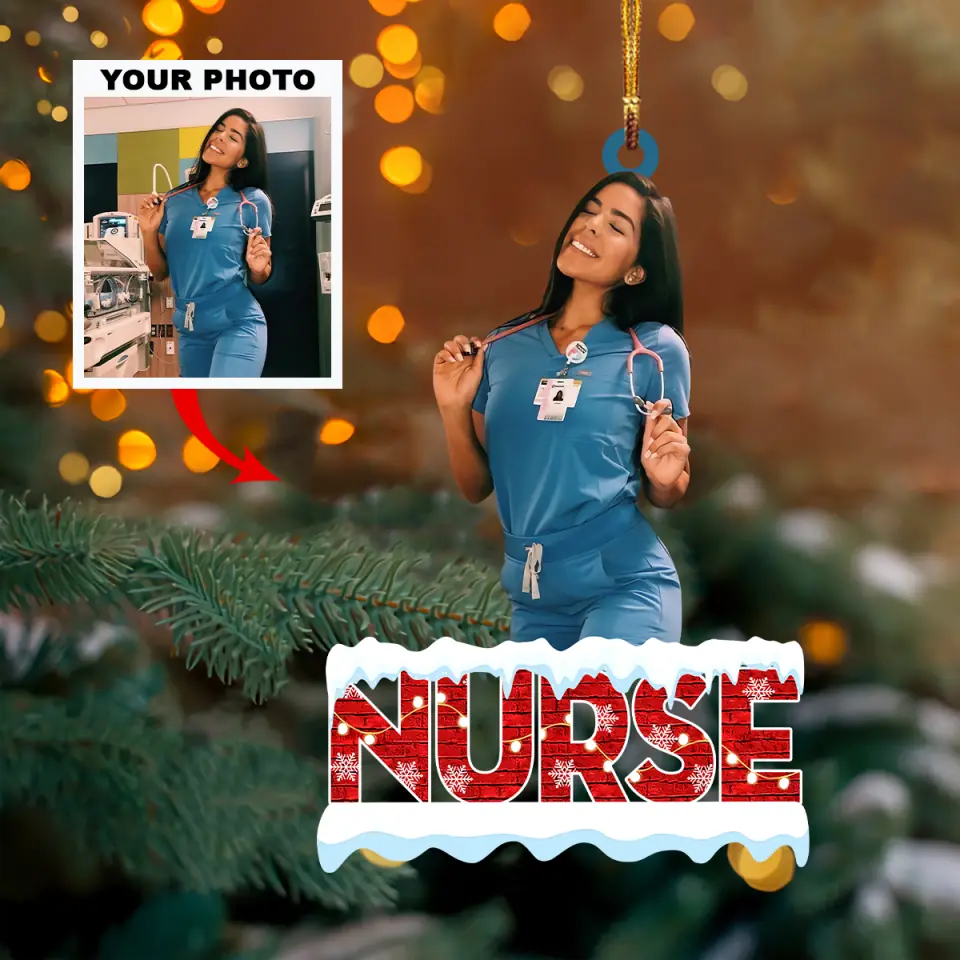 Personalized Photo Mica Ornament Gift For Nurse Love My Job