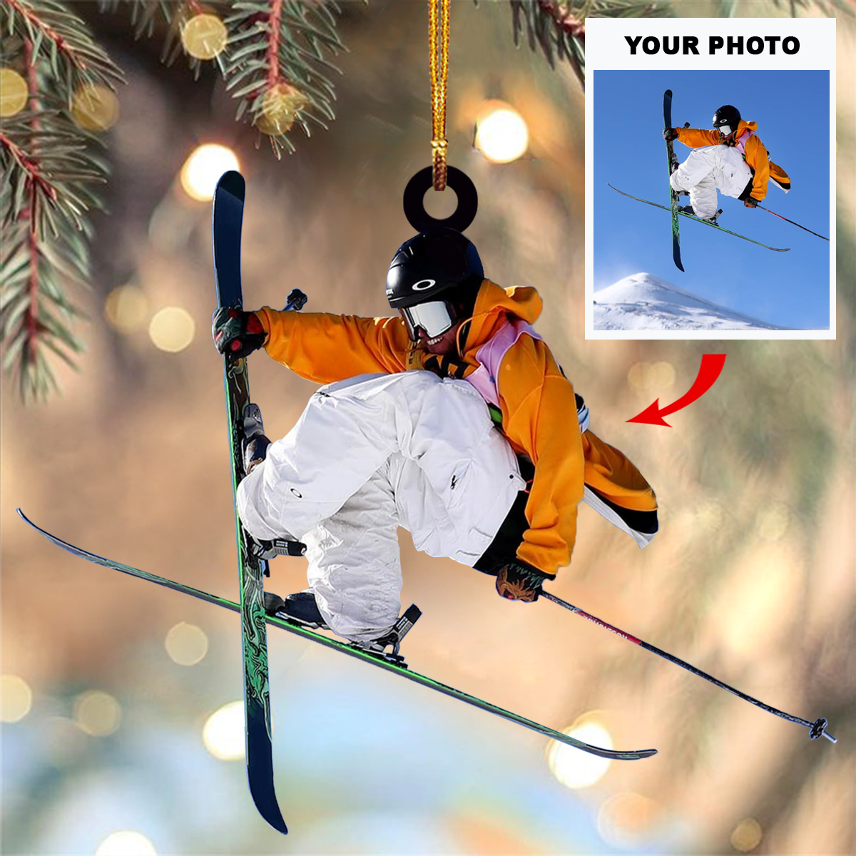 Personalized Photo Mica Ornament Gift For Skiing Lover Custom Photo Skiing Players Arn