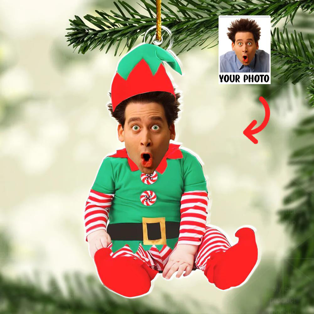 Personalized Photo Newborn Baby Elf Christmas Ornament Holiday Home Decor Funny Xmas Gifts