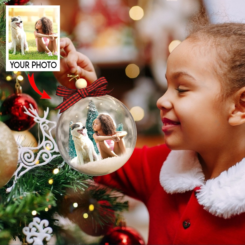 Personalized Photo Pet With Kid Snowball Ornament Picture Ornaments Gifts For Pet Lovers