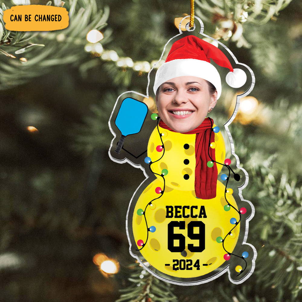 Personalized Photo Pickleball Snowman Christmas Ornament Xmas Tree Decor Funny Xmas Gifts