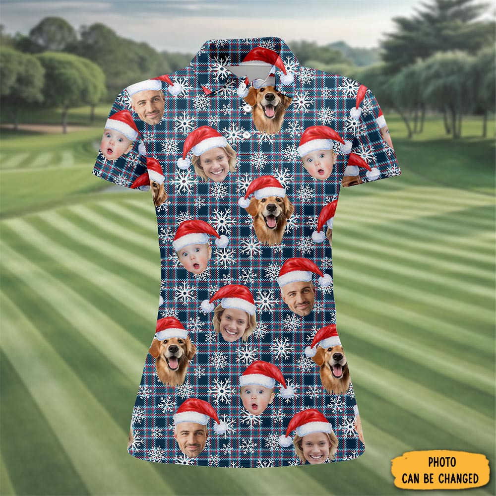 Personalized Photo Plaid Christmas Polo Shirt Merry Christmas Wear Golf Shirt For Her
