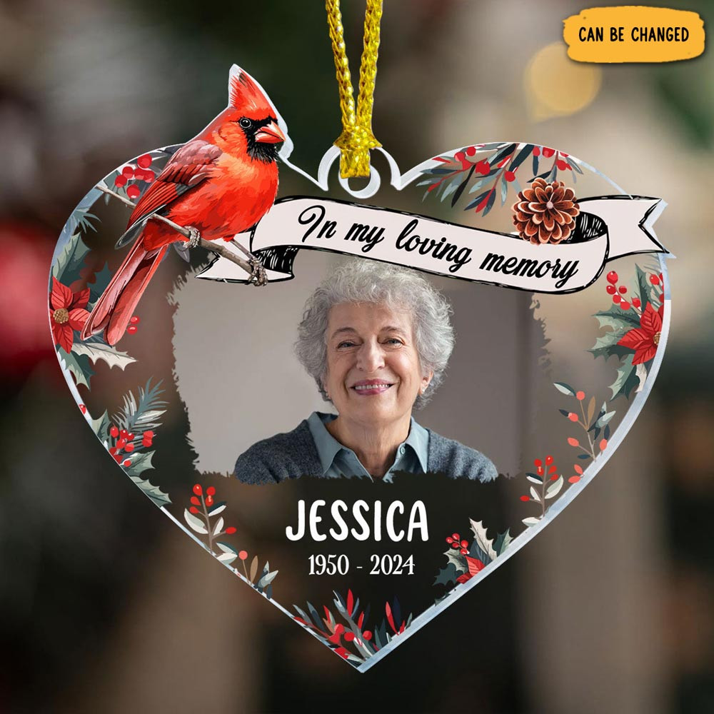Personalized Photo Red Cardinal In My Loving Memory Christmas Ornament Memorial Gifts
