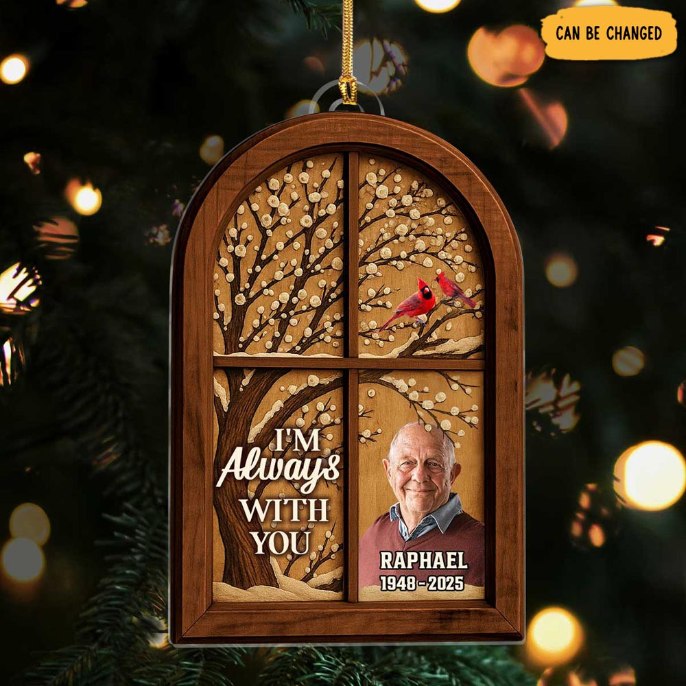 Personalized Photo Red Cardinal Window Christmas Ornament Memorial Gifts For Loss Of Dad