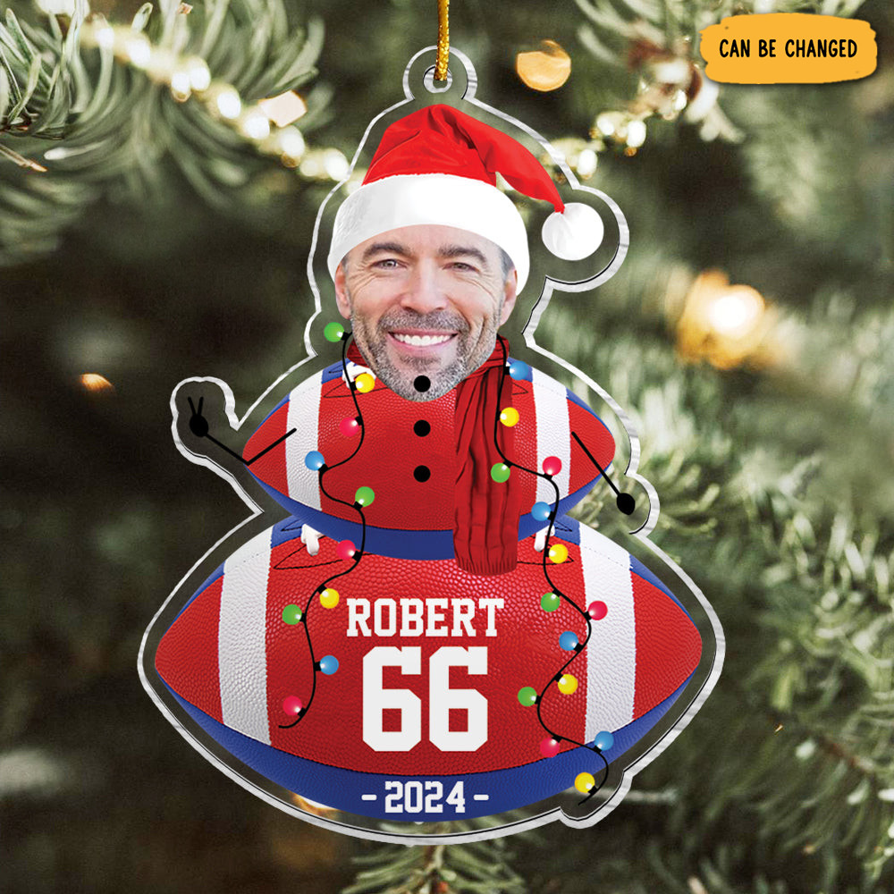 Personalized Photo Rugby Snowman Christmas Ornament Christmas Decor Rugby Lover Xmas Gifts