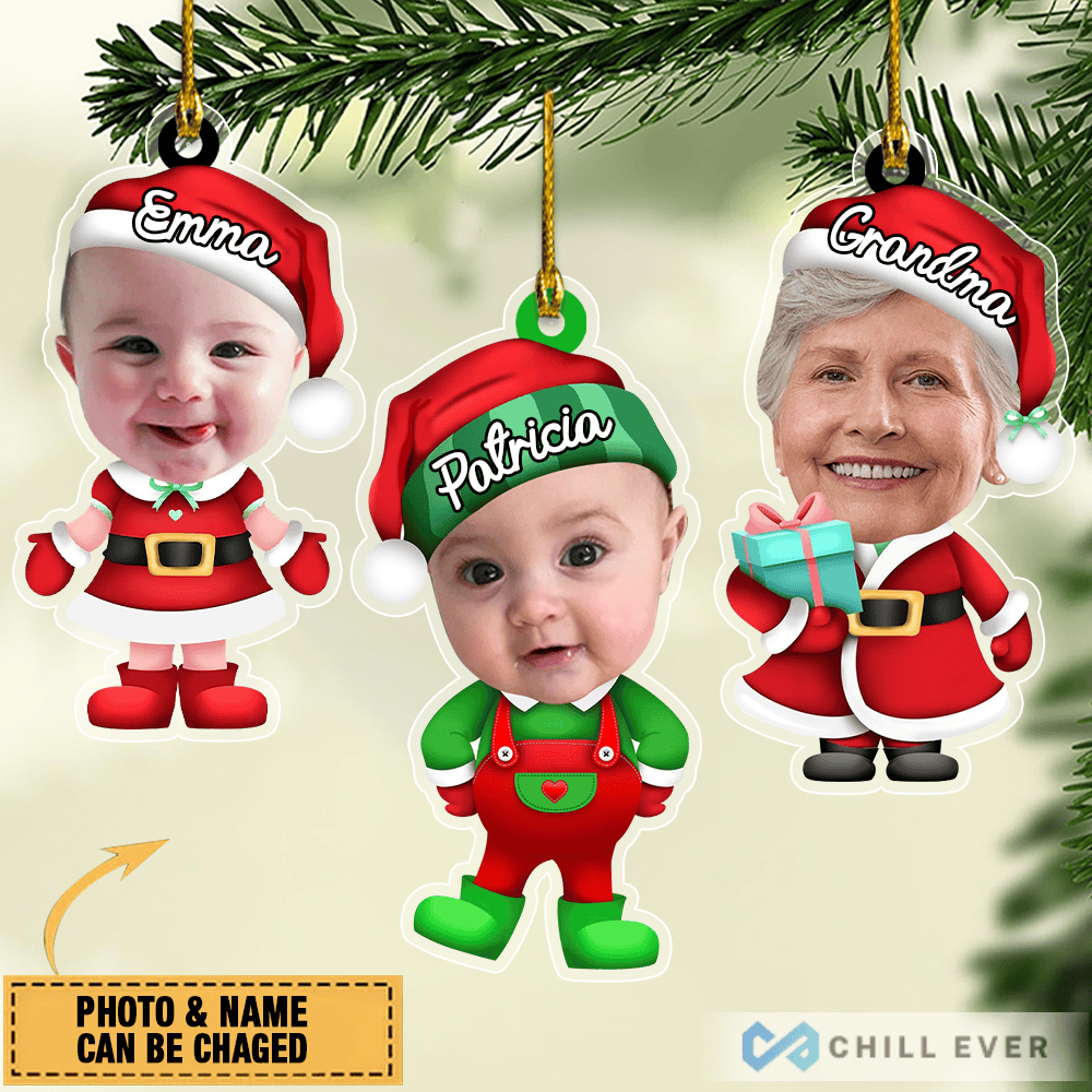 Personalized Photo Santa Christmas Ornament With Grandma Or Grandkids Names