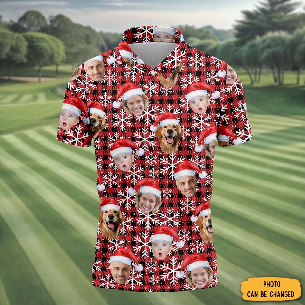 Personalized Photo Snowflakes Christmas Polo Shirt Xmas Clothing Golf Player Xmas Presents
