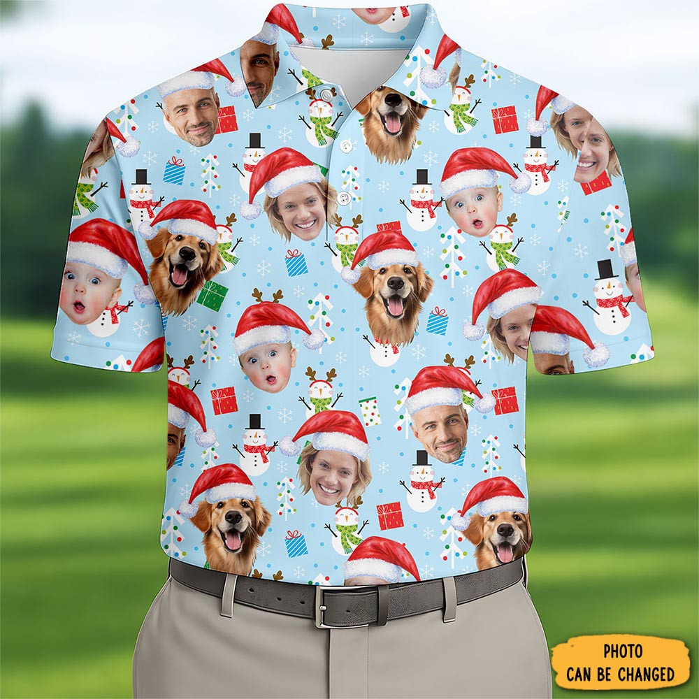 Personalized Photo Snowman Pastel Christmas Polo Shirt Christmas Gifts For Golf Enthusiasts