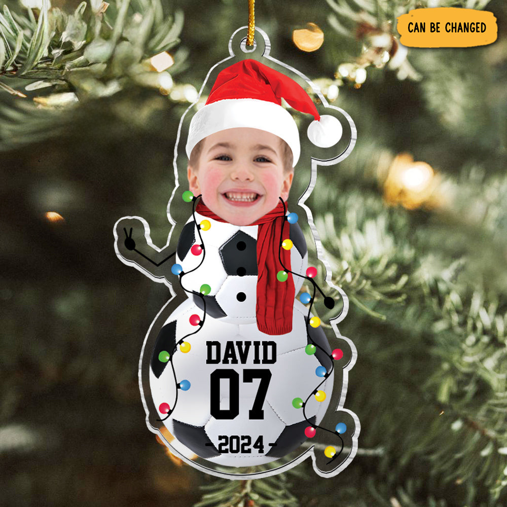 Personalized Photo Soccer Snowman Christmas Ornament Tree Decor Funny Secret Santa Gifts