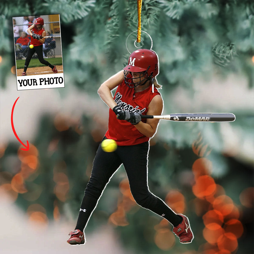 Personalized Photo Softball Christmas Ornament Xmas Tree Decor Softball Lover Christmas Gifts