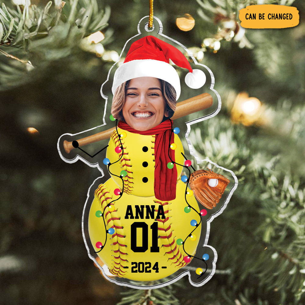 Personalized Photo Softball Snowman Christmas Ornament Sport Themed Christmas Decorations