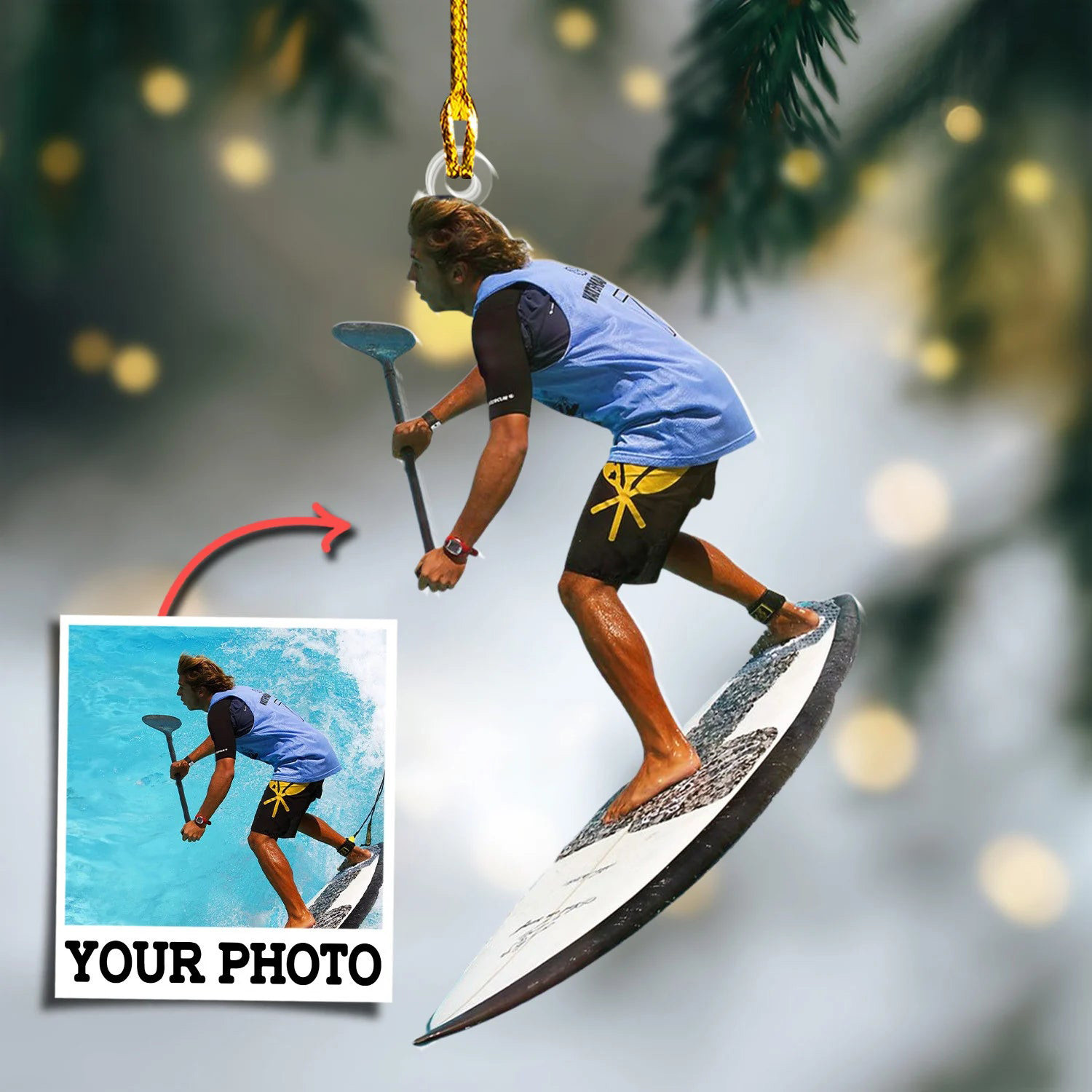 Personalized Photo Surfboard Player Christmas Ornament Winter Decor Xmas Gift For Him