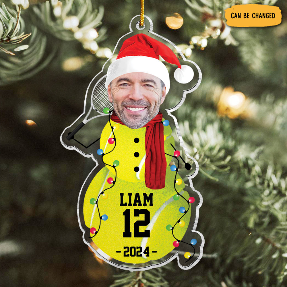 Personalized Photo Tennis Snowman Christmas Ornament Xmas Decor Tennis Lover Christmas Gifts