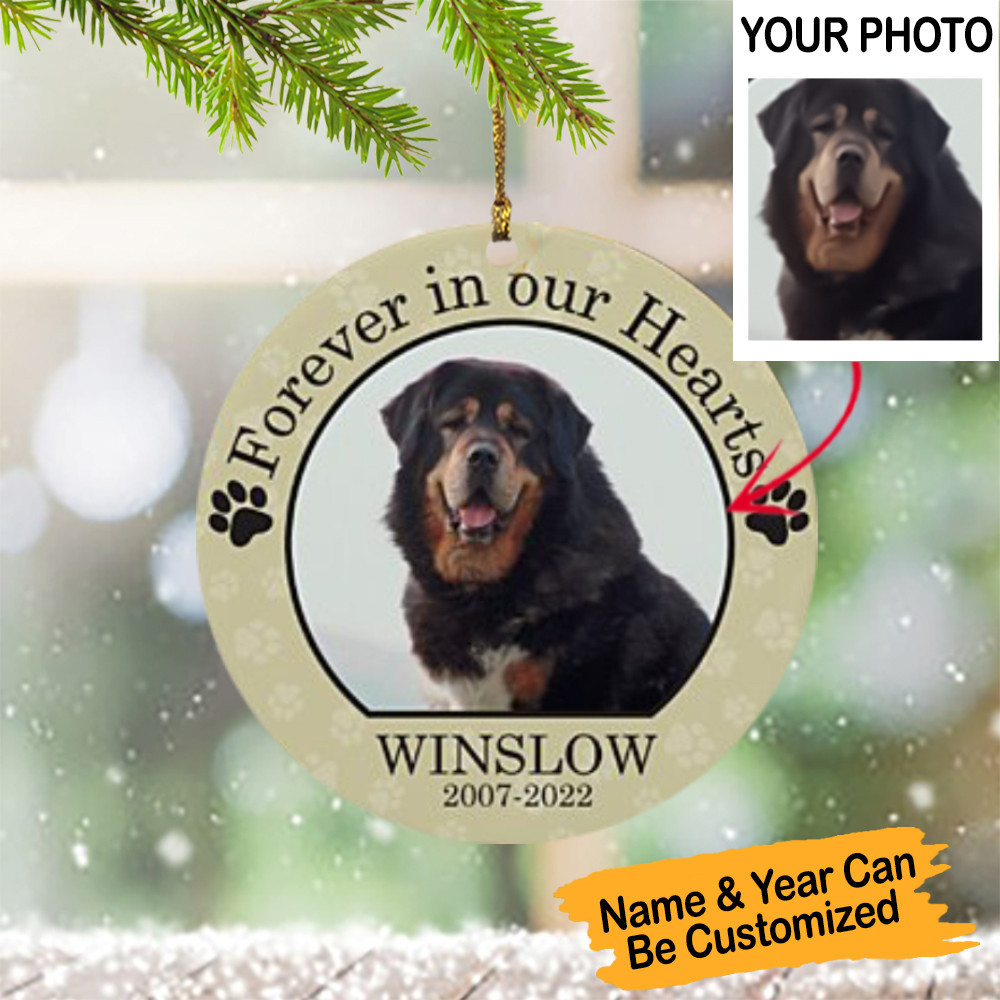 Personalized Photo Tibetan Mastiff Memorial Christmas Ornament 2024 Forever In Our Hearts