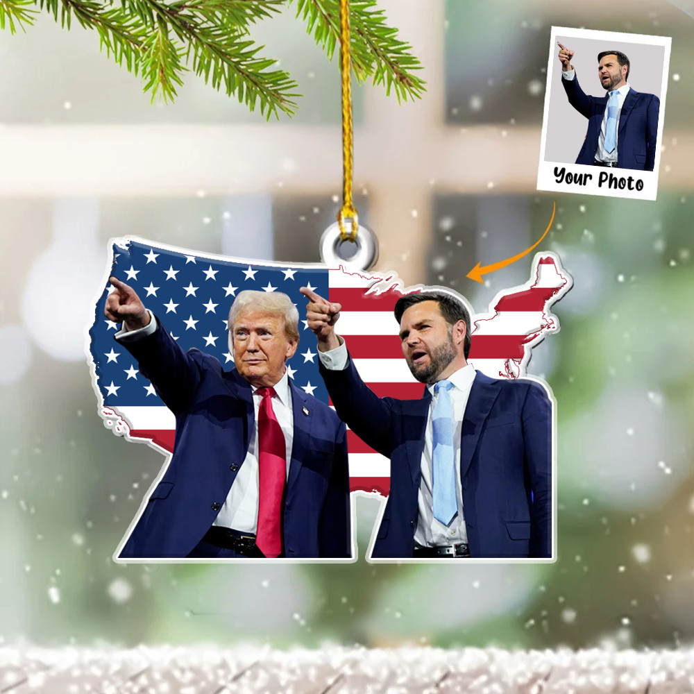 Personalized Photo Trump Vance America Map Ornament Trump 45-47 Christmas Tree Ornament
