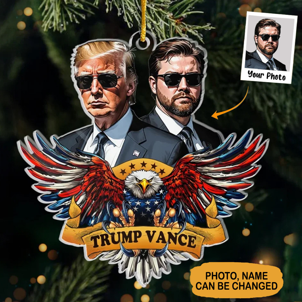 Personalized Photo US Eagle Trump Vance Ornament Donald Trump 45-47 Christmas Tree Ornament