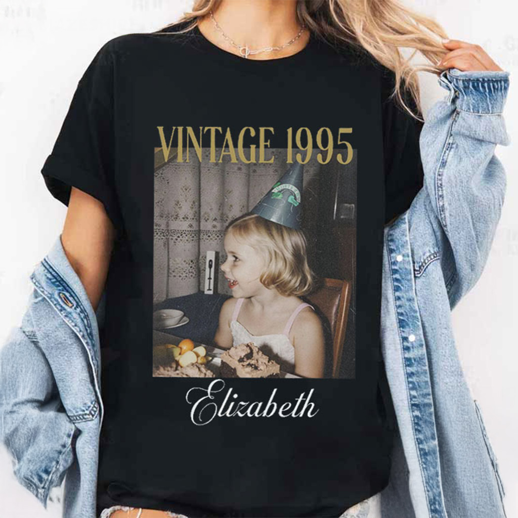 Personalized Photo Vintage 1995 T-Shirt 30th Birthday Gifts For Her