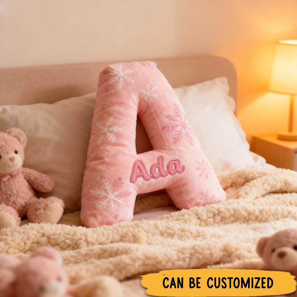 Personalized Pink Christmas Alphabet Pillows Gifts for Family Members 3D Printed Design