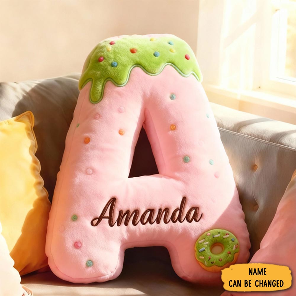 Personalized Pink Donut Alphabet Throw Pillow Graphic 3d Print Donut Letter With Name For Kids Boys Girls Family Baker Christmas Gift