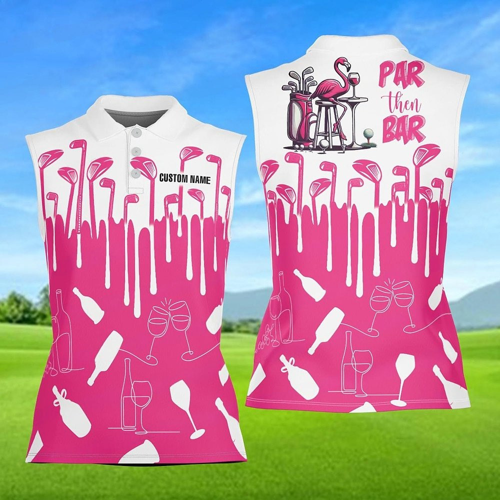 Personalized Pink Flamingo Golf Women's Sleeveless Polo Shirt Gifts For Flamingo Lovers