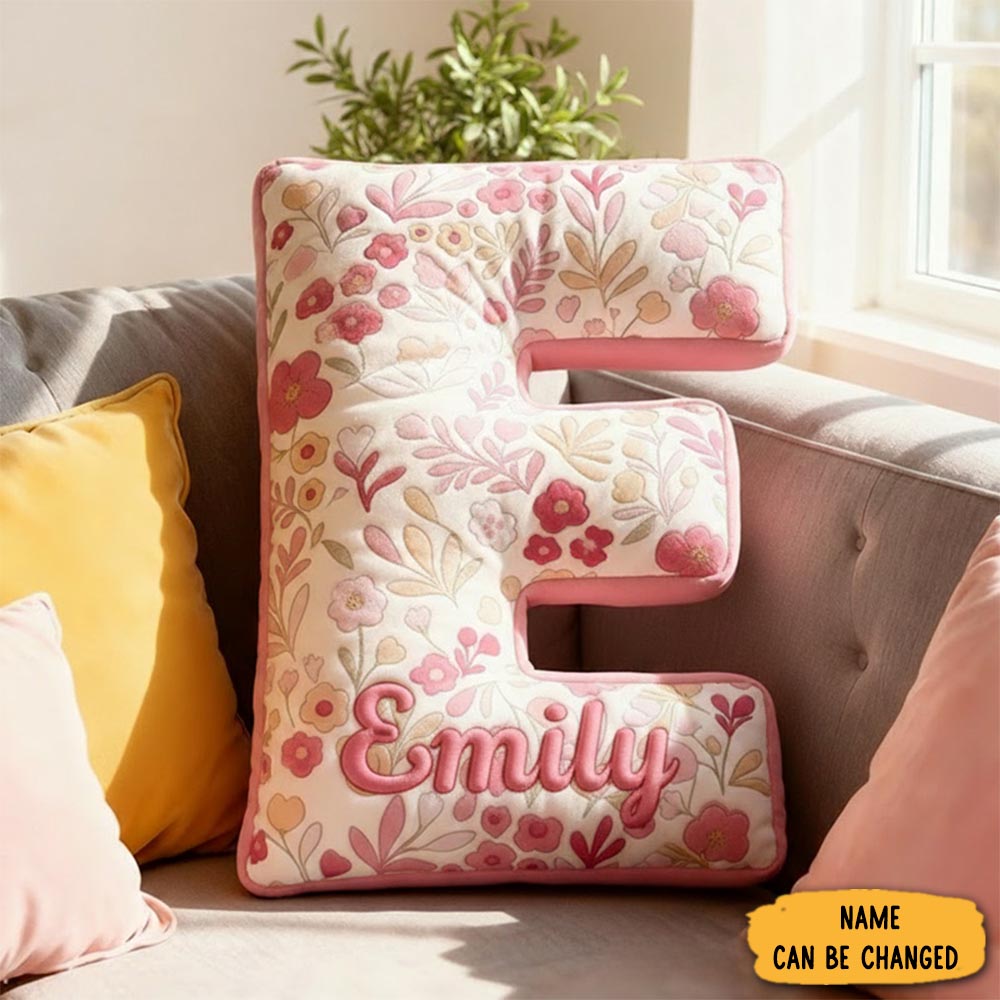 Personalized Pink Flower Letter Pillow Graphic 3d Print Pillow Custom Name Pillow For Kids Gardening Lovers Gift