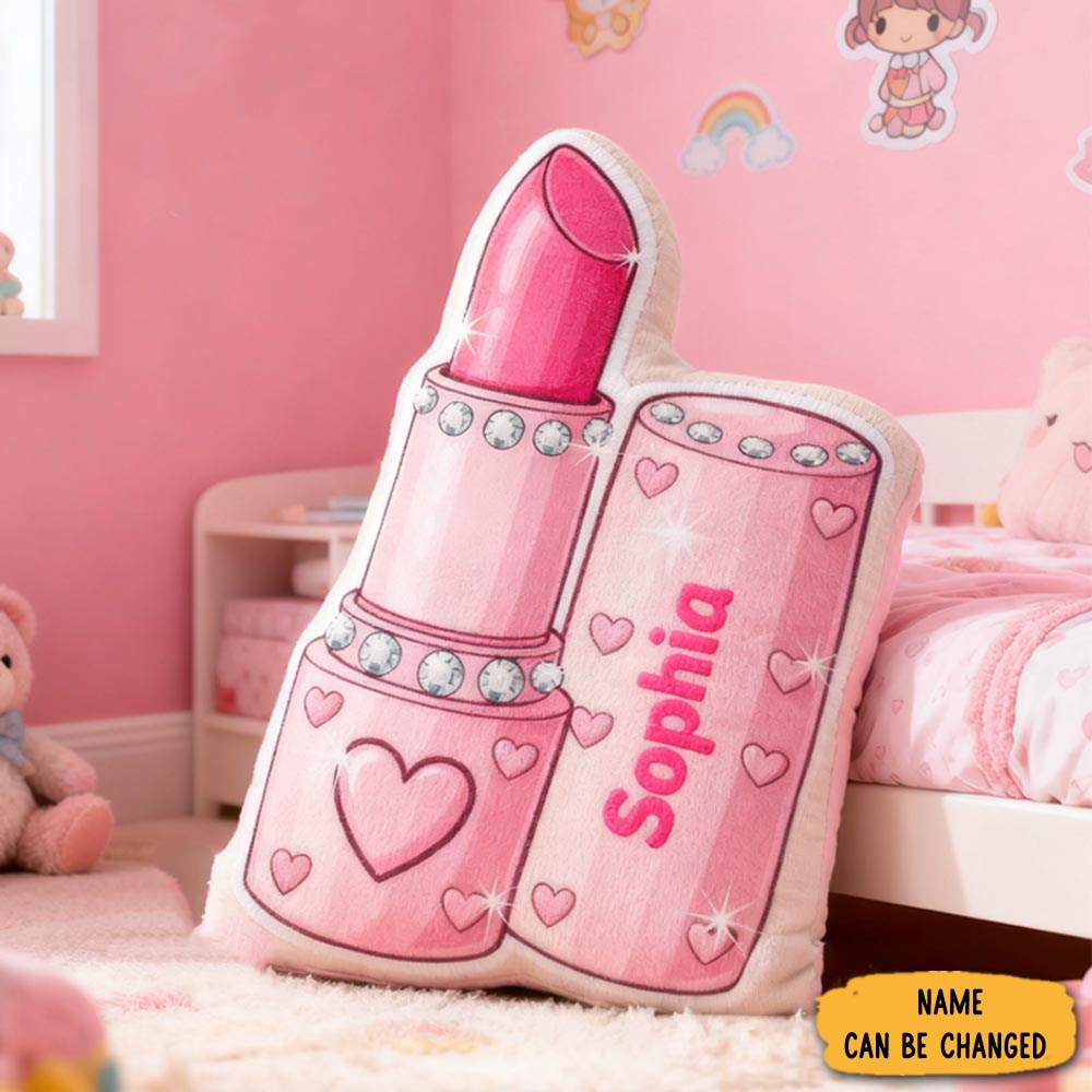 Personalized Pink Glitter Lipstick With Name Graphic 3d Print Pillow Christmas Gift For Kids